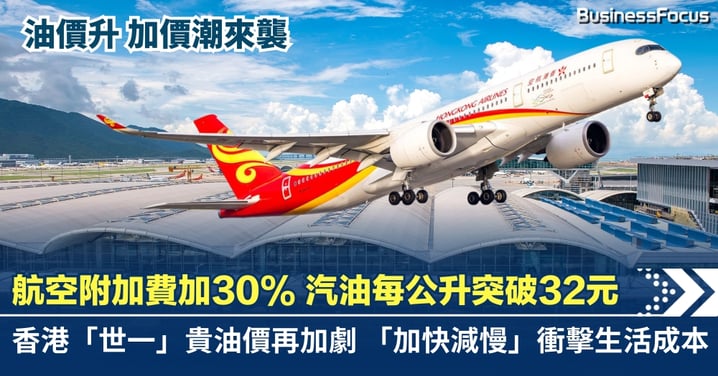 【加價潮來襲】國際油價飆升 航空附加費最多加30% 汽油每公升突破32元  香港「世一」貴油價再加劇 「加快減慢」衝擊生活成本 