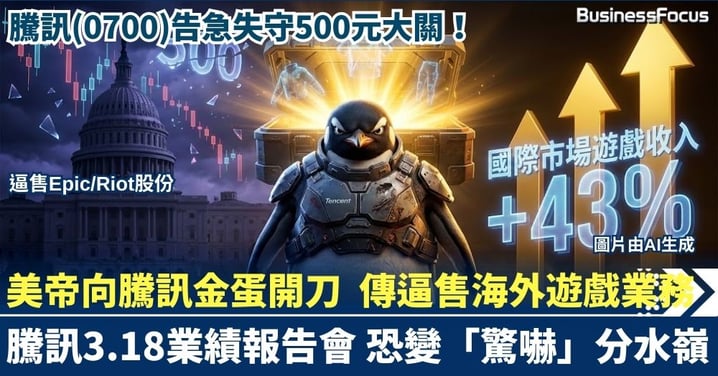 騰訊告急失守500元大關!美帝向騰訊金蛋開刀?傳逼售海外遊戲業務 3.18業績報告會恐變「驚嚇」分水嶺