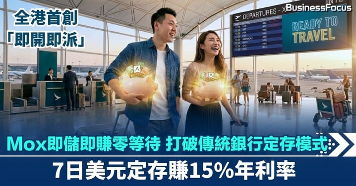 打破傳統銀行定存模式 Mox即儲即賺零等待 里數都係即時入袋 仲有限時7日美元定存賺15%年利率