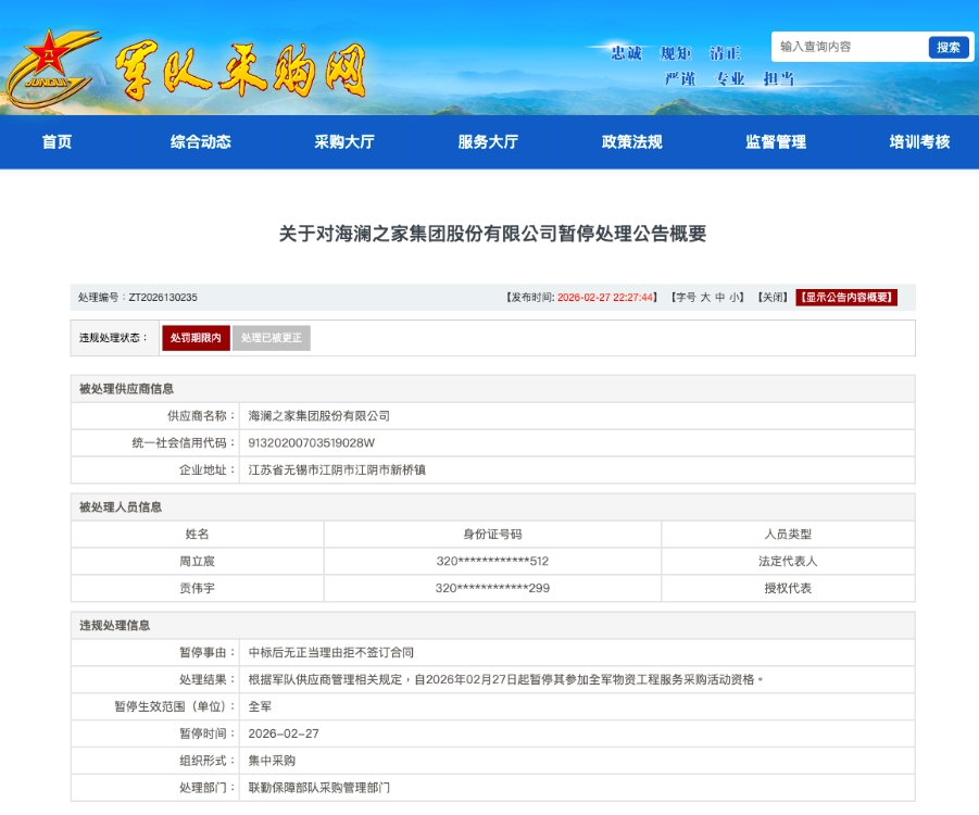 內地「軍隊採購網」最新公告