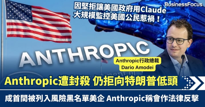 AI獨角獸Anthropic拒大規模監控美國公民 首間美企被特朗普政府列入風險黑名單 公司指會法律反擊政府 拒絕低頭