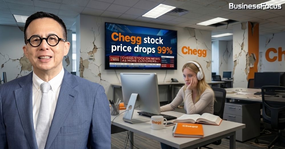 因收錢幫大學生做功課甚至作弊而爆紅，Chegg不敵AI強敵，股價5年跌99%。李澤楷成最強生還者。料賺至少數千萬元。