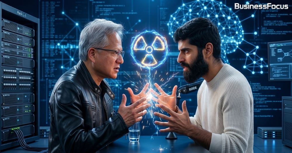 英偉達CEO黃仁勳大動肝火，強調賣晶片不等如賣濃縮鈾，不滿訪問主持指出口晶片到中國如助敵人發展核彈。