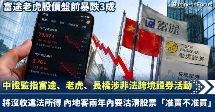 中國證監會指富途、老虎、長橋涉非法跨境證券活動 將沒收違法所得 跨境券商股價暴跌3成 內地客兩年內要沽清股票「准賣不准買」