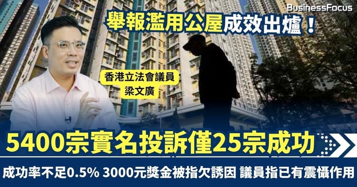 舉報濫用公屋成效出爐　5400宗實名投訴僅25宗成功 成功率不足0.5% 議員指3千元獎金合適毋須增加