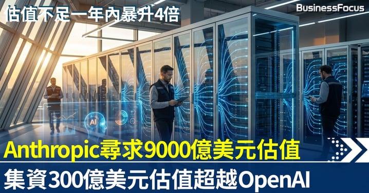 Anthropic尋求9000億美元估值集資300億 估值年增4倍 超越OpenAI成全球最貴AI公司