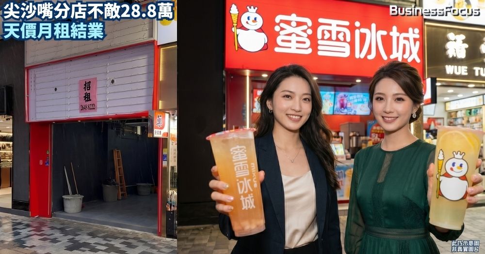 蜜雪冰城尖沙嘴分店疑不敵28.8萬天價月租結業。