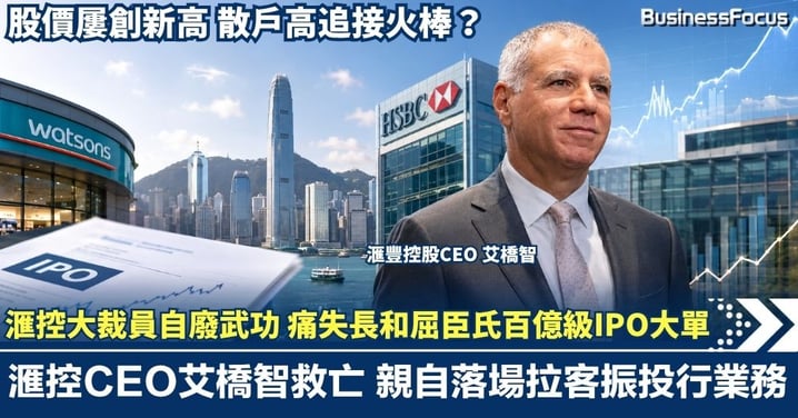 滙控大裁員變自廢武功？痛失長和屈臣氏百億級IPO大單！CEO艾橋智痛定思痛親自落場拉客！股價屢創新高 散戶高追接火棒？
