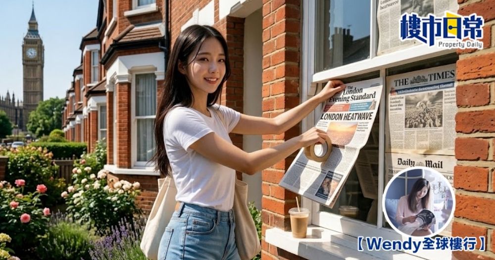 英國酷熱,近日氣溫直逼40度,專家建議可在寓所窗外掛床單或貼報紙,以減低室內熱力。
