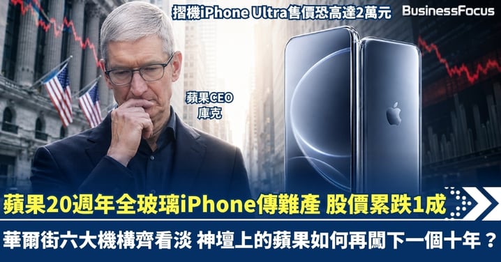 蘋果20週年全玻璃iPhone傳難產 股價下跌1成  華爾街六大機構齊看淡 神壇上的蘋果如何再闖下一個十年？