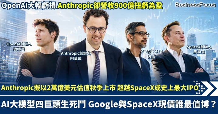 Anthropic營收900億扭虧為盈！擬以2萬億美元估值秋季上市 超越SpaceX成史上最大IPO  AI大模型四巨頭生死鬥 Google與SpaceX現價誰最值博？
