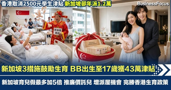 新加坡3措施鼓勵生育 BB出生至17歲 可獲43萬元津貼 育兒假最多加5倍 推廉價託兒 完勝香港