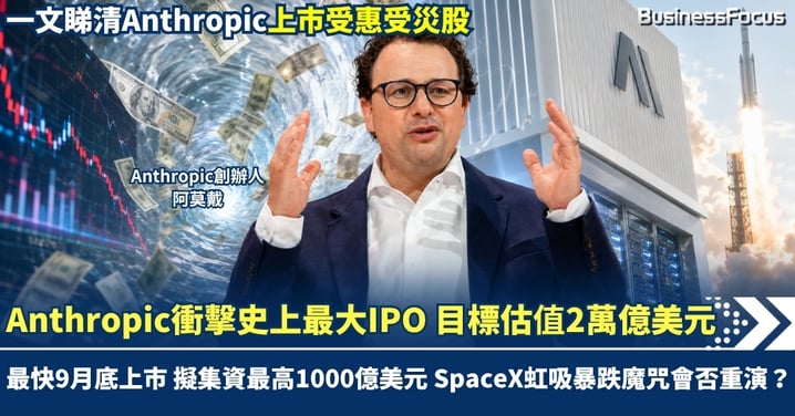 Anthropic衝擊史上最大IPO 目標估值2萬億美元 最快9月底上市 擬集資最高1000億美元 SpaceX虹吸暴跌魔咒會否重演?一文睇清Anthropic上市受惠受災股