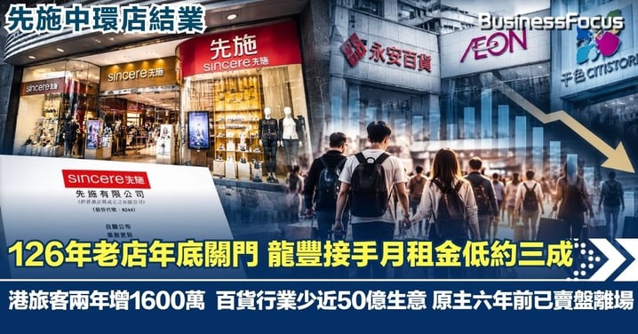 【先施中環店結業】126年老店年底關門  龍豐接手月租金低約三成  訪港旅客兩年增1600萬 百貨行業少近50億生意  原主六年前已賣盤離場