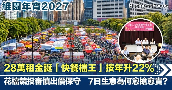 【維園年宵2027】28萬誕「快餐檔王」按年升22% 花檔競投審慎出價保守　7日生意為何愈搶愈貴？