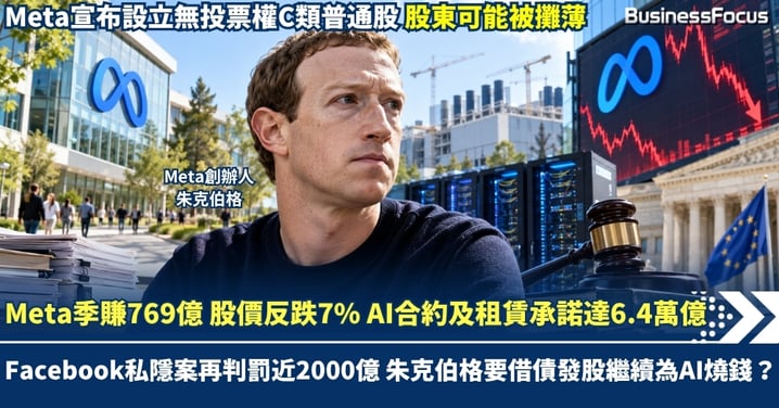 Meta季賺769億 股價反跌7% AI合約及租賃承諾達6.4萬億 Facebook私隱案再判罰近2000億 朱克伯格要借債發股繼續為AI燒錢？