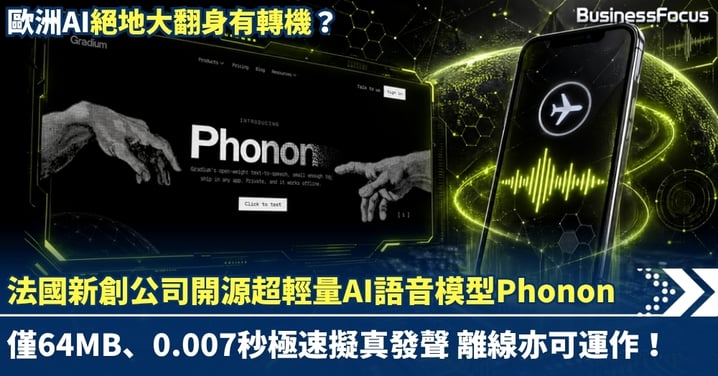 歐洲AI絕地翻身有轉機?法國新創公司免費開源超輕量AI語音模型Phonon:僅64MB、0.007秒極速擬真發聲