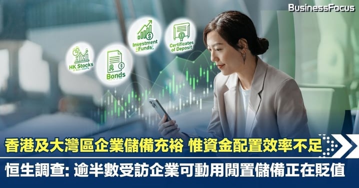 【香港及大灣區企業儲備充裕 惟資金配置的效率不足】   恒生調查: 逾半數受訪企業可動用閒置儲備正在貶值